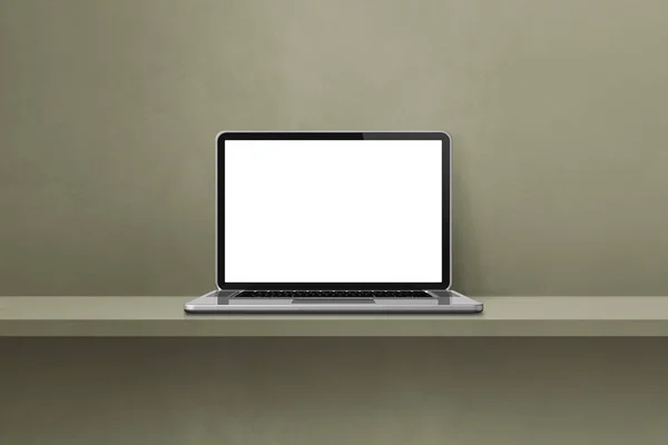 Laptop computer on green shelf background. 3D Illustration
