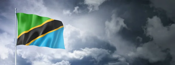 Tanzania Flag Cloudy Sky Three Dimensional Render — Stock fotografie
