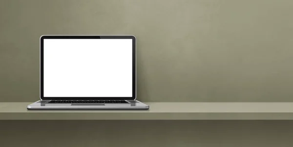 Laptop Komputer Zielonej Półce Baner Tła Ilustracja — Zdjęcie stockowe