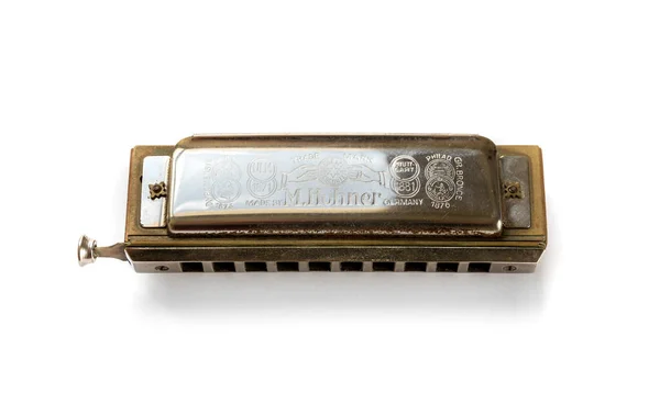 Parigi Francia Marzo 2022 Armonica Vintage Hohner Isolata Fondo Bianco — Foto Stock