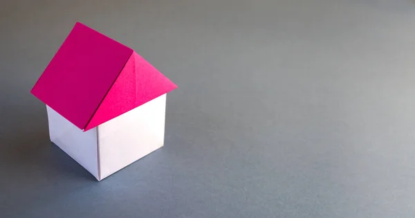 White Red Paper House Origami Isolated Grey Background — Foto Stock