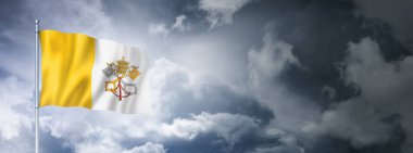 Vatican City flag on a cloudy sky, three dimensional render