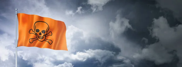 Τοξική Δηλητηριώδης Σημαία Κρανίου Συννεφιασμένο Ουρανό Τρισδιάστατη Απόδοση — Φωτογραφία Αρχείου