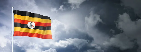 Uganda Flag Cloudy Sky Three Dimensional Render — Fotografia de Stock
