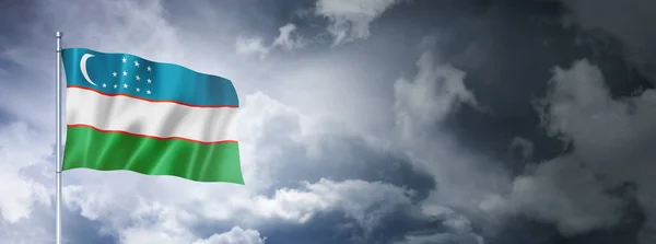 Uzbekistan Flag Cloudy Sky Three Dimensional Render — Zdjęcie stockowe