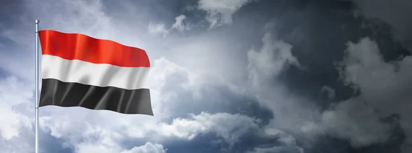 Yemen Flag Cloudy Sky Three Dimensional Render — 图库照片