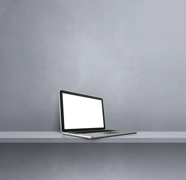 笔记本电脑在灰色架子上 正方形背景 3D说明 — 图库照片