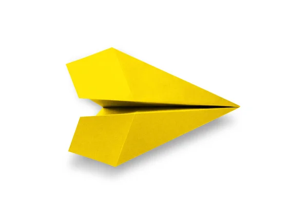 Yellow Paper Plane Origami Isolated Blank White Background —  Fotos de Stock