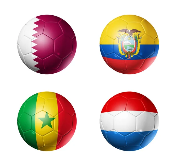 Soccer Balls Group Teams Flags Football Competition Qatar 2022 Illustration — Stock fotografie