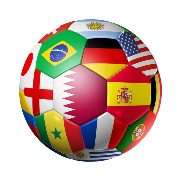 Football Soccer Ball Team National Flags Qatar 2022 Illustration Isolated — Foto Stock