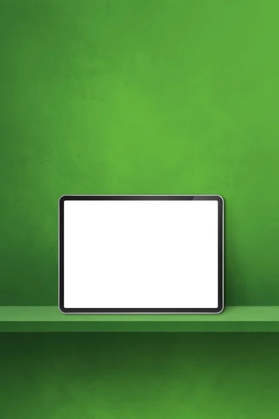 Digitale Tablet Groene Wandplank Verticale Achtergrond Banner Illustratie — Stockfoto