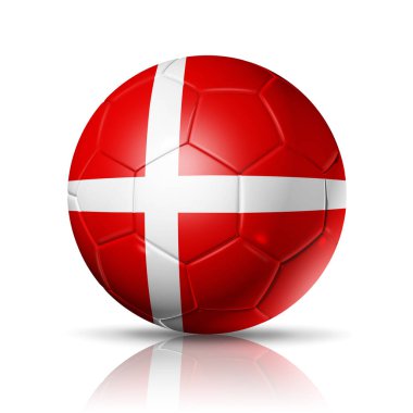 3D soccer ball with Denmark team flag, football 2022. isolated on white with clipping path. Illustration