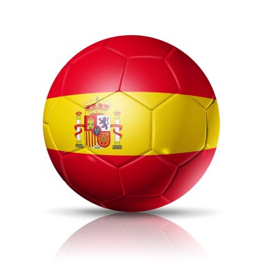 3D soccer ball with Spain team flag, football 2022. isolated on white with clipping path. Illustration