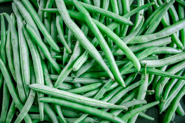 Fresh Organic Green Beans Closeup View Food Background — Stockfoto