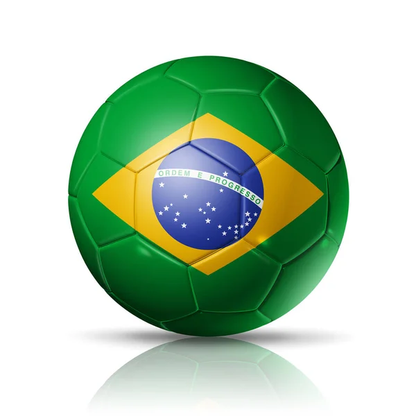 Pallone Calcio Con Bandiera Brasiliana Calcio 2022 Isolato Bianco Con — Foto Stock