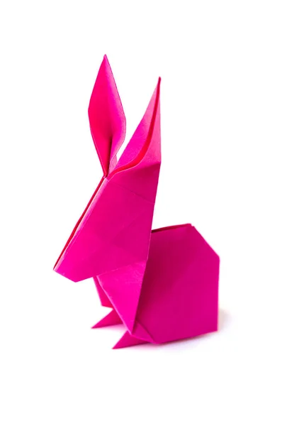 Roze Papieren Konijn Origami Geïsoleerd Een Witte Achtergrond — Stockfoto