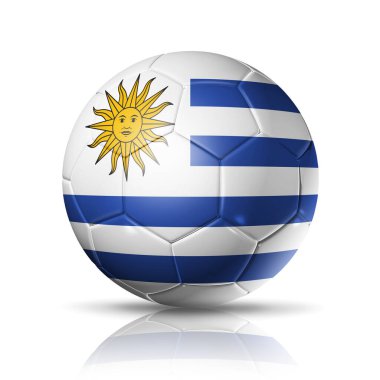 Uruguay takımının bayraklı 3D futbol topu, 2022 futbol topu kırpma yolu ile beyaz üzerine izole edildi. Görüntü