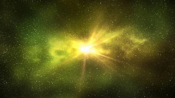 Lichtstoß Weltraum Nachthimmel Und Leuchtend Gelbe Galaxie Horizontaler Hintergrund Illustration — Stockfoto