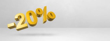 % 20 indirimli. Teklif satışı. Beyaz üzerine izole edilmiş üç boyutlu çizim. Yatay pankart. Altın numara