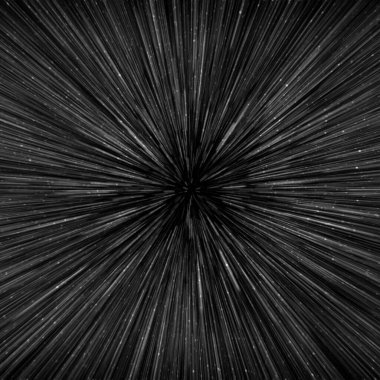 Hyperspace speed effect in night starry sky. Bright black galaxy, square background. 3d illustration