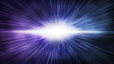 Parlak mavi gökada gökyüzünde büyük patlama etkisi, yatay arkaplan. 3d illüstrasyon