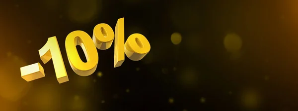 Discount Offer Sale Illustration Isolated Black Horizontal Banner Gold Numbers — Stock Photo, Image