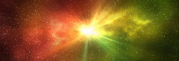 Lichtstoß Weltraum Nachthimmel Und Leuchtend Gelb Rote Galaxie Horizontale Hintergrundfahne — Stockfoto