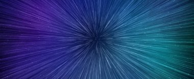 Hyperspace speed effect in night starry sky. Bright blue galaxy, horizontal banner. 3d illustration