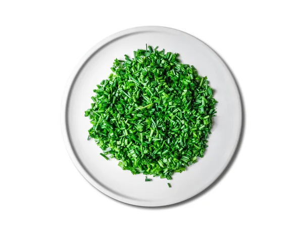 Fresh Cut Chives White Plate — стоковое фото