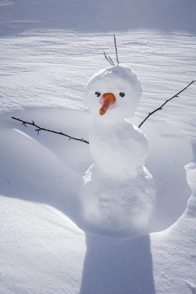 Χιονάνθρωπος Στο Χιόνι Χειμώνα Ηλιόλουστη Μέρα — Φωτογραφία Αρχείου