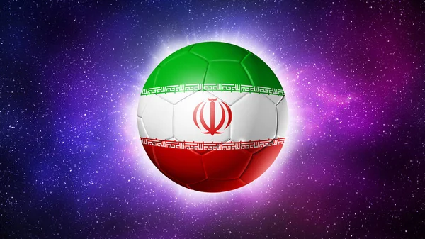 3D soccer ball with Iran team flag, football 2022. Space background. Illustration
