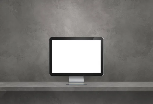 Computer pc - grey wall shelf banner. 3D Illustration