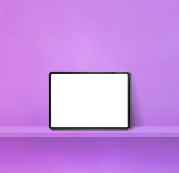 Цифровой Планшетный Компьютер Фиолетовой Стене Квадратный Баннер Моделирование — стоковое фото
