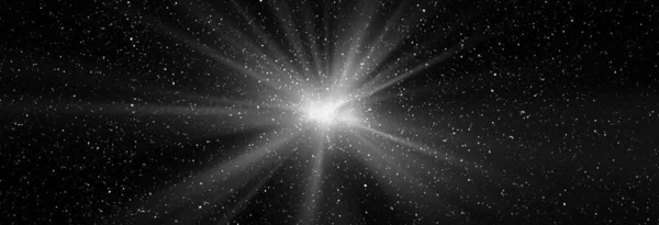 Burst Light Space Night Black Starry Sky Horizontal Background Banner — 图库照片