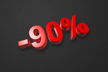 % 90 indirimli. Teklif satışı. Siyah üzerine izole edilmiş üç boyutlu çizim. Promosyon fiyatı