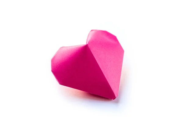 Origami Coração Papel Rosa Isolado Fundo Branco Branco Cartão Dia — Fotografia de Stock