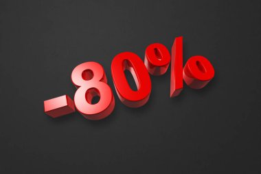 % 80 indirimli. Teklif satışı. Siyah üzerine izole edilmiş üç boyutlu çizim. Promosyon fiyatı