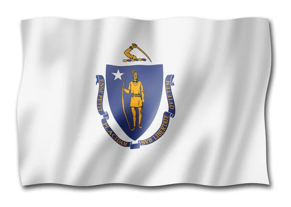 Massachusetts Flag United States Waving Banner Collection Illustration — Stock Photo, Image