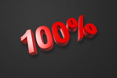 % 100 kırmızı numara. Siyah üzerine izole edilmiş 3B illüstrasyon