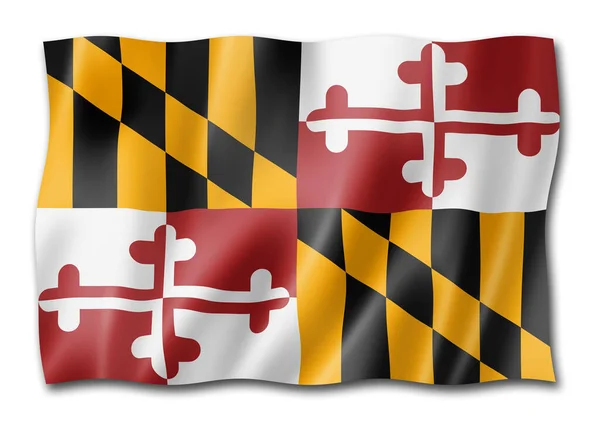 Maryland flag, united states waving banner collection. 3D illustration