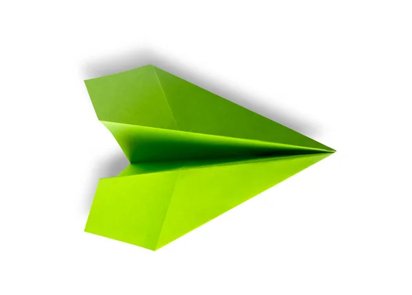 Зеленый Бумажный Самолет Изолирован Белоснежном Фоне — стоковое фото