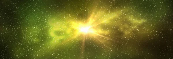 Lichtstoß Weltraum Nachthimmel Und Leuchtend Gelbe Galaxie Horizontale Hintergrundfahne Illustration — Stockfoto