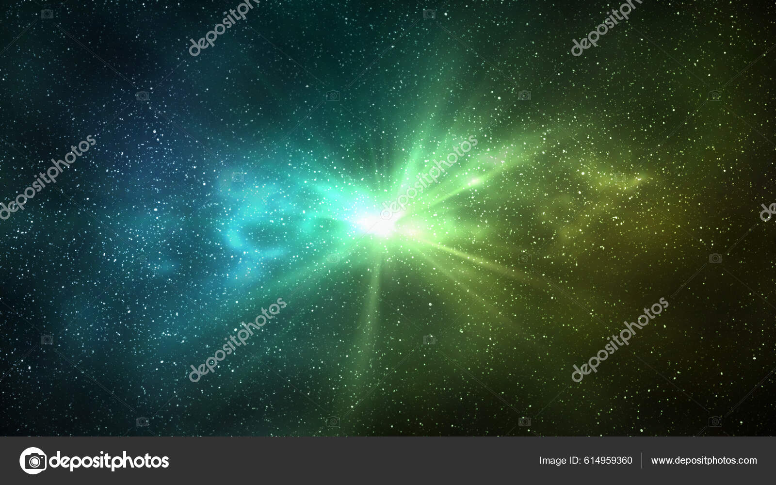 Explosión Luz Espacio Cielo Estrellado Nocturno Galaxia Verde Amarilla  Brillante — Foto de stock #614959360 © daboost, image size:1600x1000