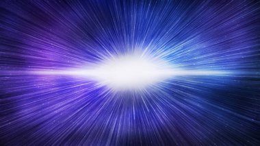 Parlak mavi gökada gökyüzünde büyük patlama etkisi, yatay arkaplan. 3d illüstrasyon