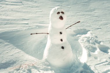 Snowman in the snow during winter. Sunny day