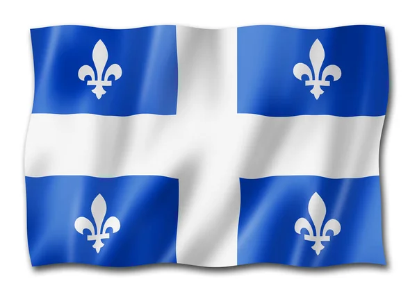 魁北克省旗 加拿大挥动国旗收藏 3D插图 — 图库照片