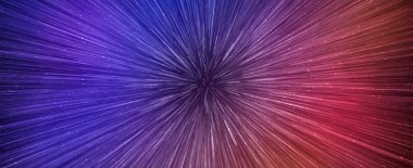 Gece yıldızlı gökyüzünde hiperuzay hız etkisi. Parlak mavi ve kırmızı galaksi, yatay bayrak. 3d illüstrasyon