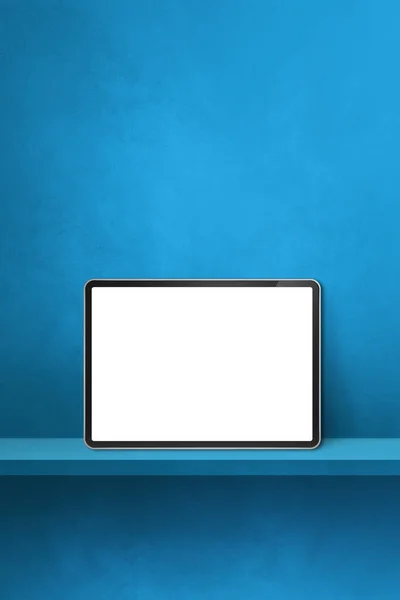 Digitaler Tablet Auf Blauem Wandregal Banner Mit Vertikalem Hintergrund Illustration — Stockfoto