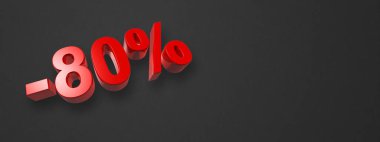 % 80 indirimli. Teklif satışı. Siyah üzerine izole edilmiş üç boyutlu çizim. Yatay Pankart