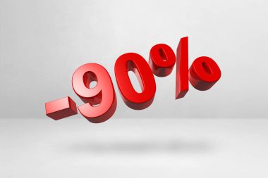 % 90 indirimli. Teklif satışı. Beyaz üzerine izole edilmiş üç boyutlu çizim. Promosyon fiyatı